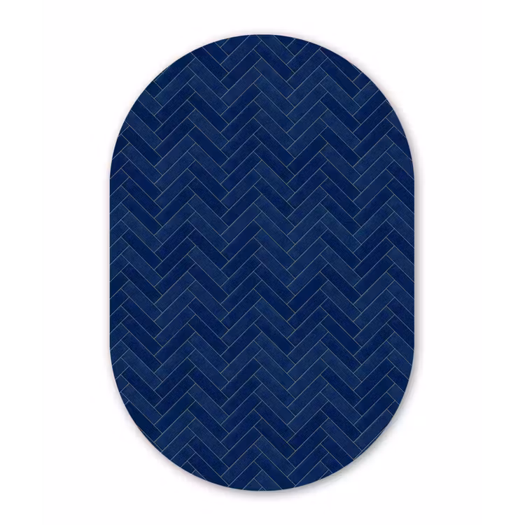 Visgraat - Wandtegel - Donkerblauw - Navy Blue Wandcirkel Ovaal Forex klein 630 -3d