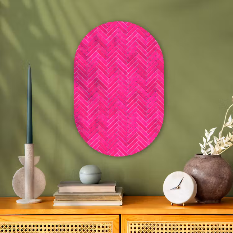 Visgraat - Wandtegel - Fuchsia - Roze Wandcirkel Ovaal Forex klein 630 -sfeer2
