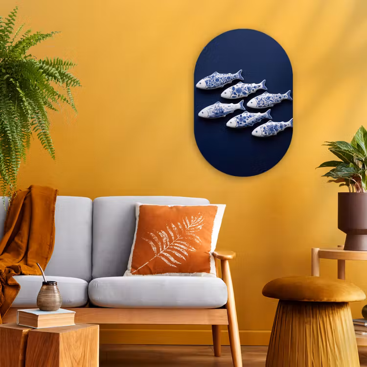 Vissen - Delfts - Blauw - Keramiek Wandcirkel Ovaal Forex klein -sfeer4