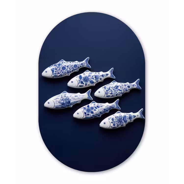 Vissen - Delfts - Blauw - Keramiek Wandcirkel Ovaal Forex klein -3d