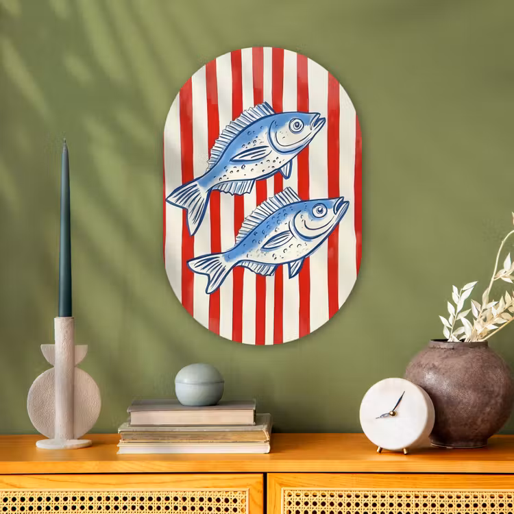 Vissen - Verticale strepen - Blauw - Rood Wandcirkel Ovaal Forex klein -sfeer2