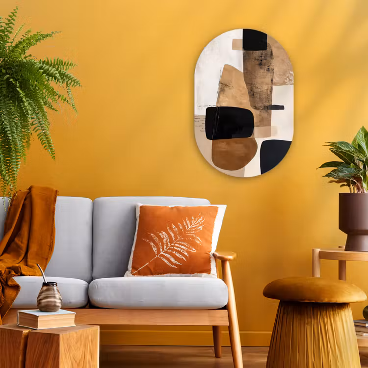 Vlakken - Abstract - Zwart - Strepen Wandcirkel Ovaal Forex klein -sfeer4