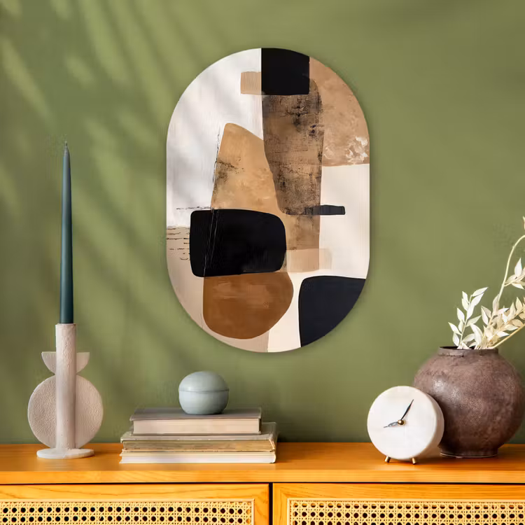 Vlakken - Abstract - Zwart - Strepen Wandcirkel Ovaal Forex klein -sfeer2