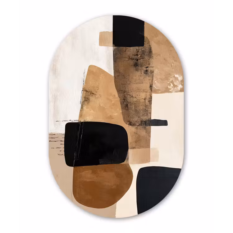 Vlakken - Abstract - Zwart - Strepen Wandcirkel Ovaal Forex klein -3d