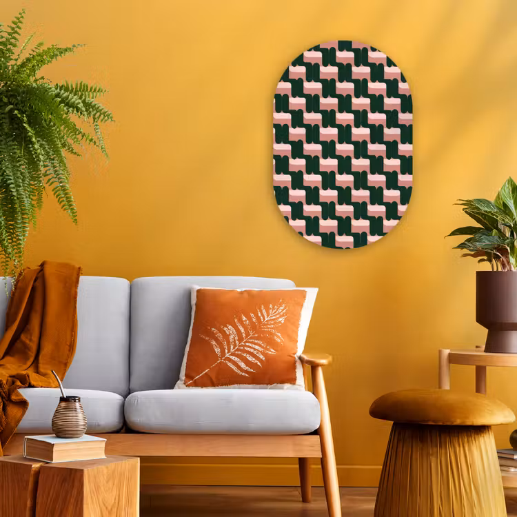 Vlechtpatroon - Groen - Roze - Geometrisch Wandcirkel Ovaal Forex klein 630 -sfeer4