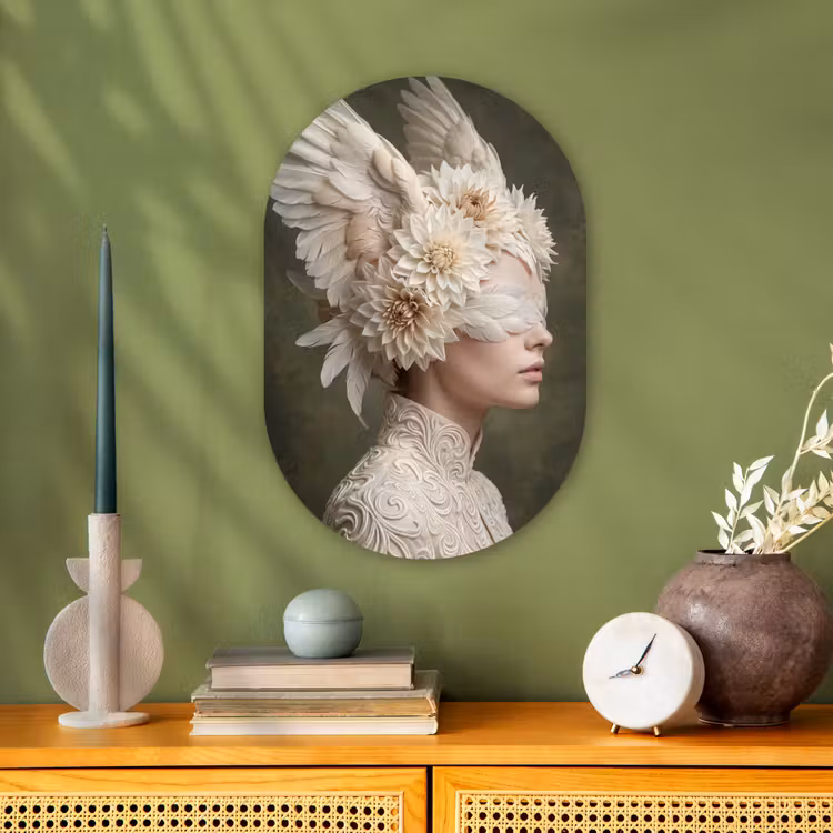 Vleugels - Vrouw - Wit Wandcirkel Ovaal Forex klein -sfeer2