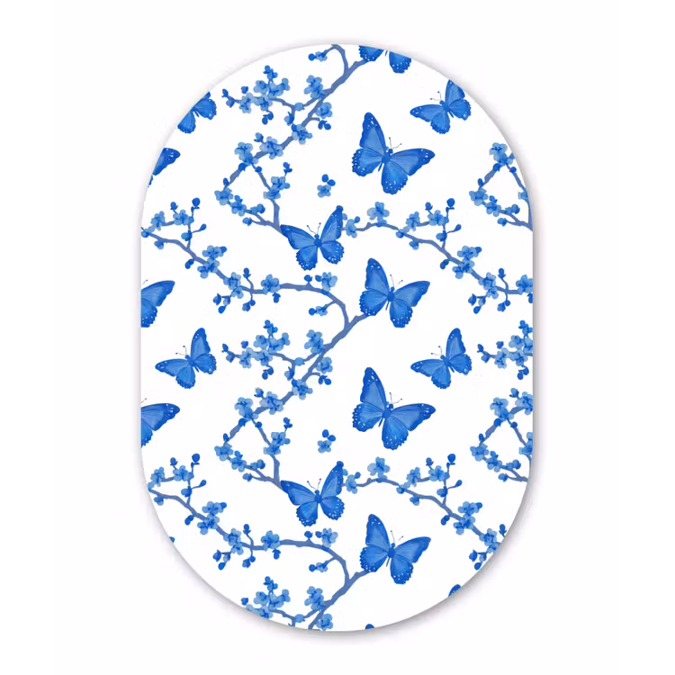 Vlinder - Bloemen - Blauw Wandcirkel Ovaal Forex klein 630 -3d