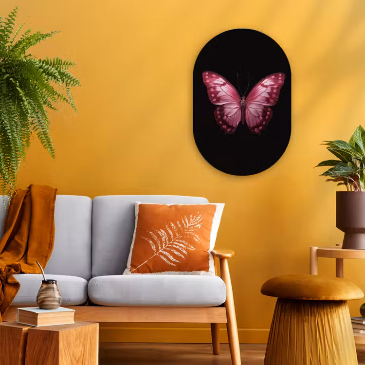 Vlinder - Fuchsia - Grafisch Wandcirkel Ovaal Forex klein -sfeer4
