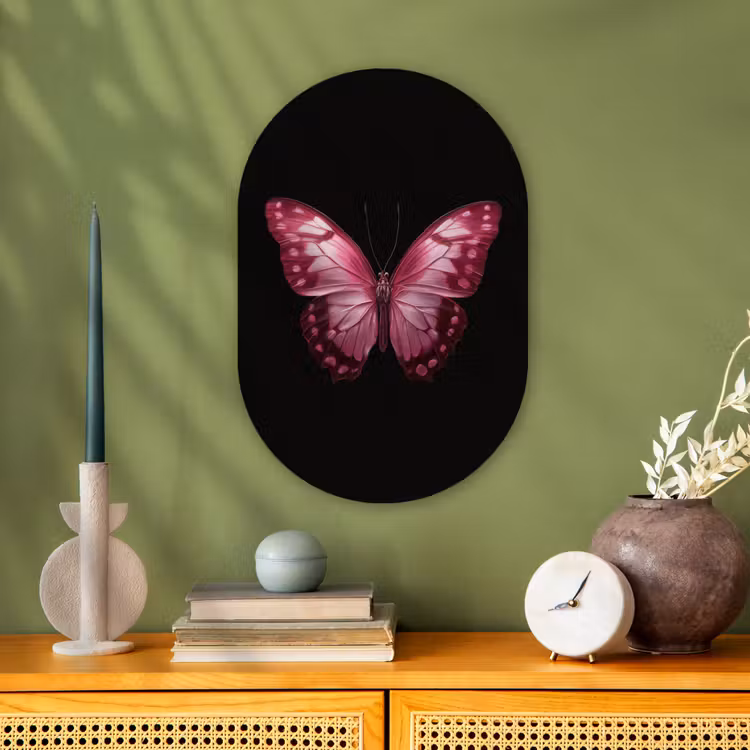 Vlinder - Fuchsia - Grafisch Wandcirkel Ovaal Forex klein -sfeer2