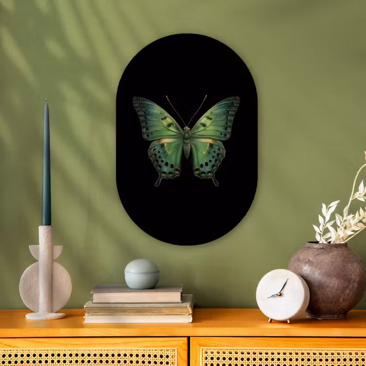 Vlinder - Groen - Diepte Wandcirkel Ovaal Forex klein -sfeer2