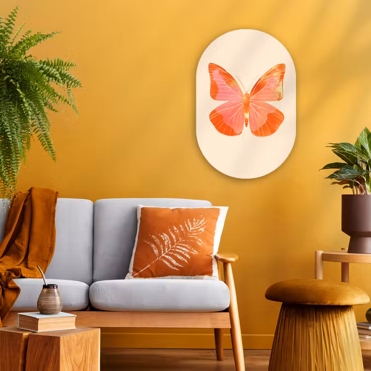 Vlinder - Minimalistisch - Roze Wandcirkel Ovaal Forex klein -sfeer4