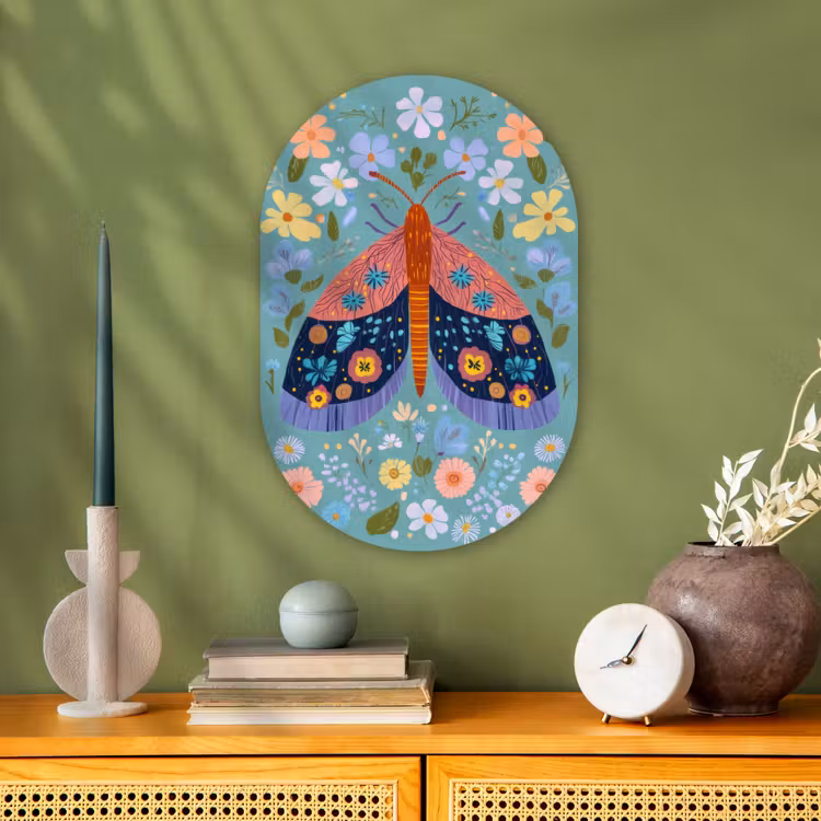 Vlinder - Sierlijk - Bloemen - Bladeren Wandcirkel Ovaal Forex klein -sfeer2