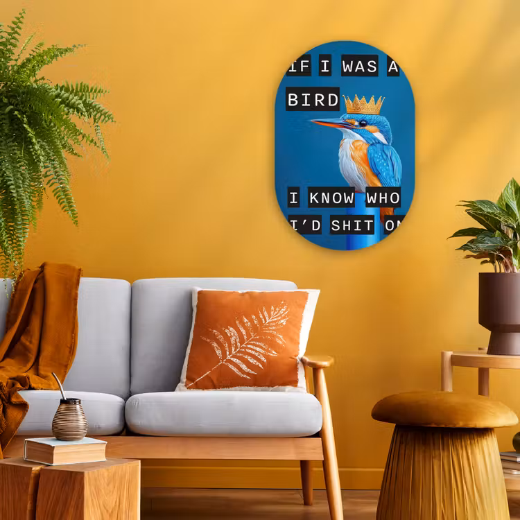 Vogel - Decoratie - Ijsvogel - Blauw Wandcirkel Ovaal Forex klein -sfeer4