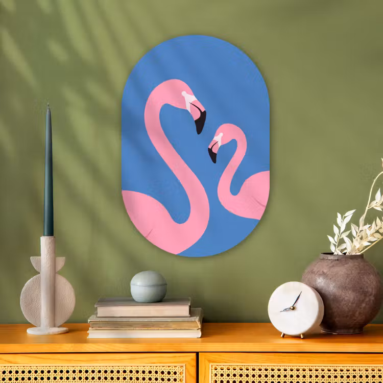Vogel - Paar - Dieren - Modern - Roze Wandcirkel Ovaal Forex klein -sfeer2