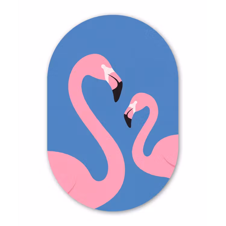 Vogel - Paar - Dieren - Modern - Roze Wandcirkel Ovaal Forex klein -3d