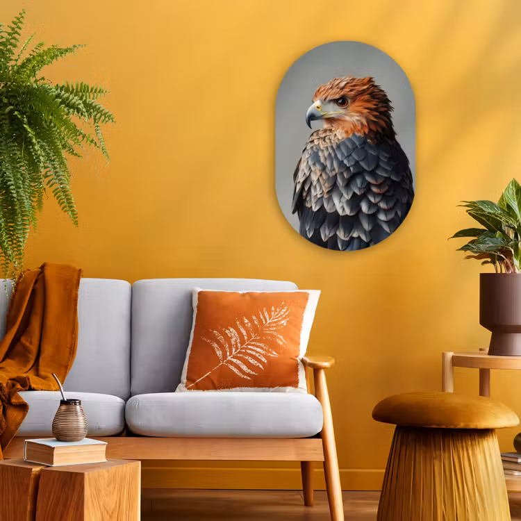 Vogel - Realistisch - Veren - Bruin Wandcirkel Ovaal Forex klein -sfeer4