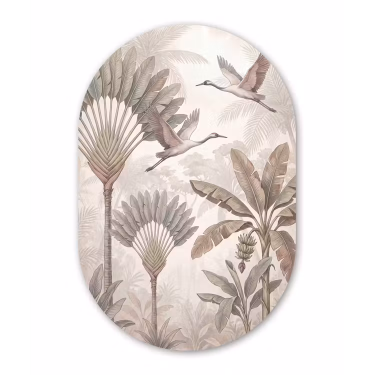 Vogel - Tropisch - Jungle - Natuur - Beige Wandcirkel Ovaal Forex klein -3d
