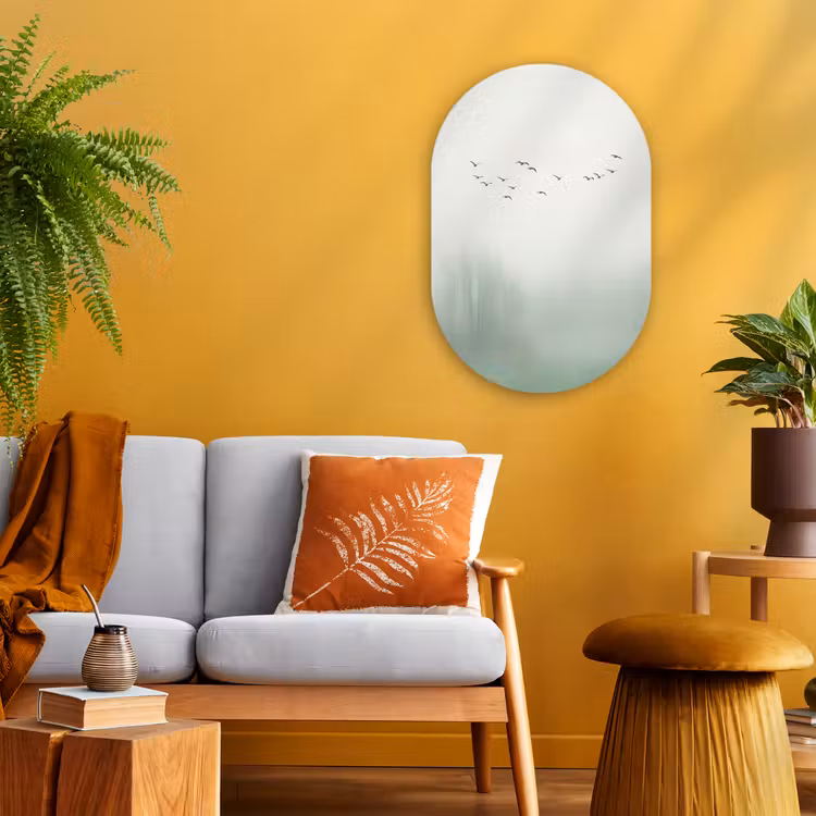 Vogel - Vlucht - Natuur - Minimalistisch Wandcirkel Ovaal Forex klein -sfeer4