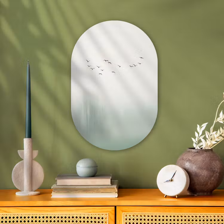 Vogel - Vlucht - Natuur - Minimalistisch Wandcirkel Ovaal Forex klein -sfeer2