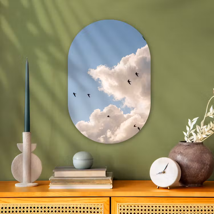Vogel - Vlucht - Wolken - Natuur - Blauw Wandcirkel Ovaal Forex klein -sfeer2