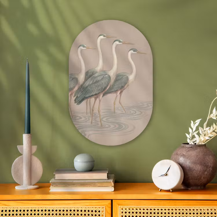 Vogel - Water - Natuur - Vintage Wandcirkel Ovaal Forex klein -sfeer2