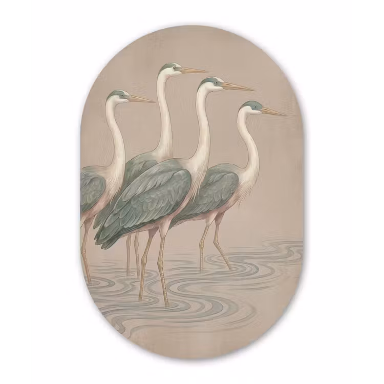 Vogel - Water - Natuur - Vintage Wandcirkel Ovaal Forex klein -3d