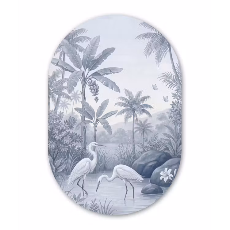 Vogel - Water - Tropisch - Natuur - Blauw Wandcirkel Ovaal Forex klein -3d