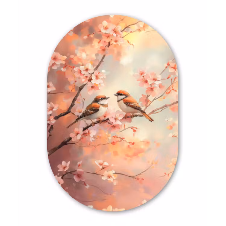Vogels - Romantic - Bloesemtak Wandcirkel Ovaal Forex klein -3d