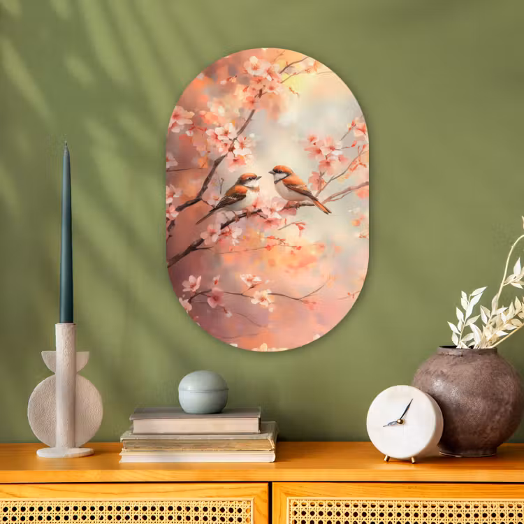 Vogels - Romantic - Bloesemtak Wandcirkel Ovaal Forex klein -sfeer2