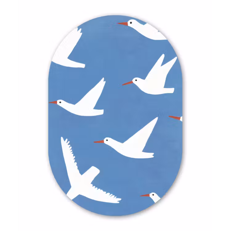 Vogels - Wit - Patroon Wandcirkel Ovaal Forex klein -3d