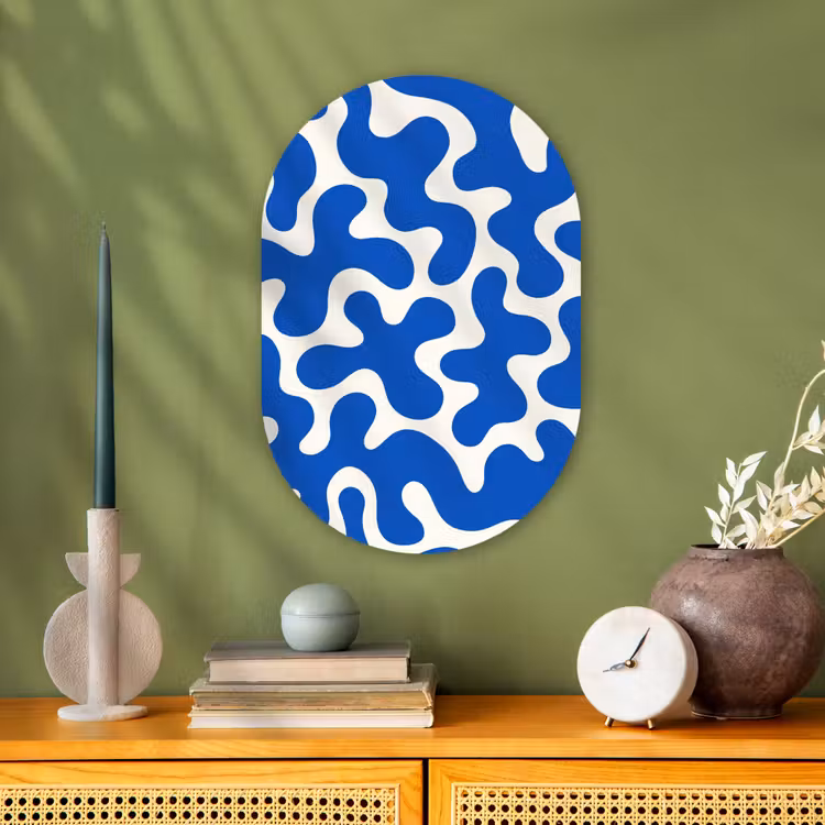 Vormen - Abstract - Blauw - Golven Wandcirkel Ovaal Forex klein -sfeer2