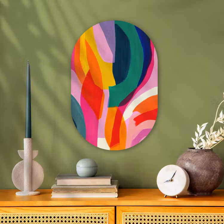 Vormen - Golvend - Abstract - Felroze Wandcirkel Ovaal Forex klein -sfeer2
