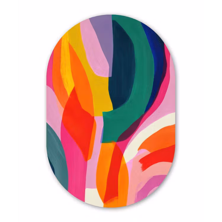 Vormen - Golvend - Abstract - Felroze Wandcirkel Ovaal Forex klein -3d