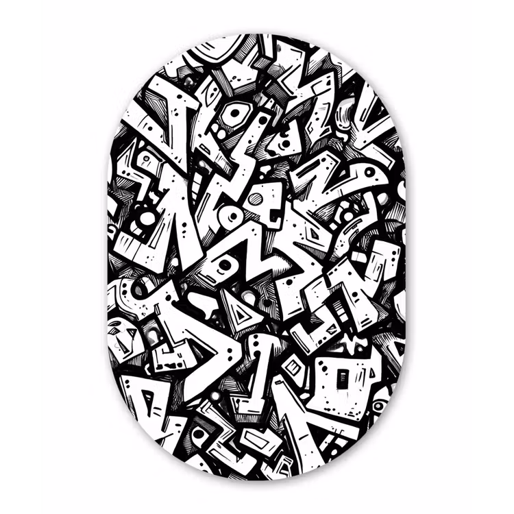 Vormen - Letters - Graffiti - Zwart Wandcirkel Ovaal Forex klein -3d