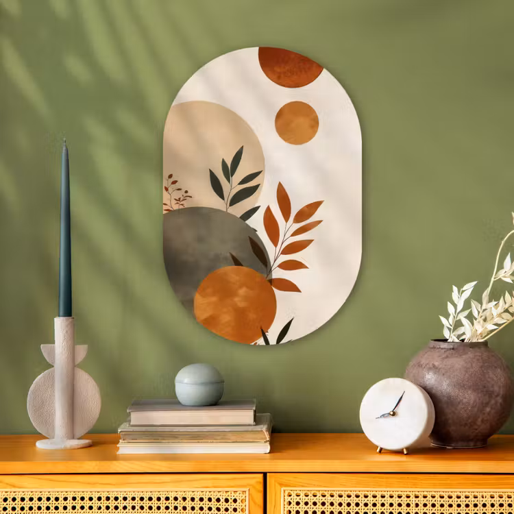 Vormen - Rond - Bladeren - Beige Wandcirkel Ovaal Forex klein -sfeer2
