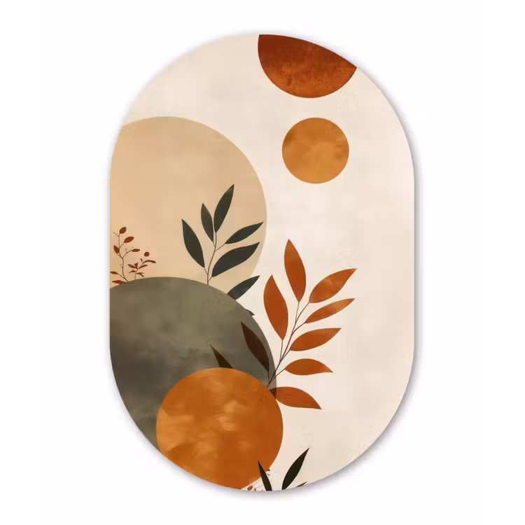 Vormen - Rond - Bladeren - Beige Wandcirkel Ovaal Forex klein -3d