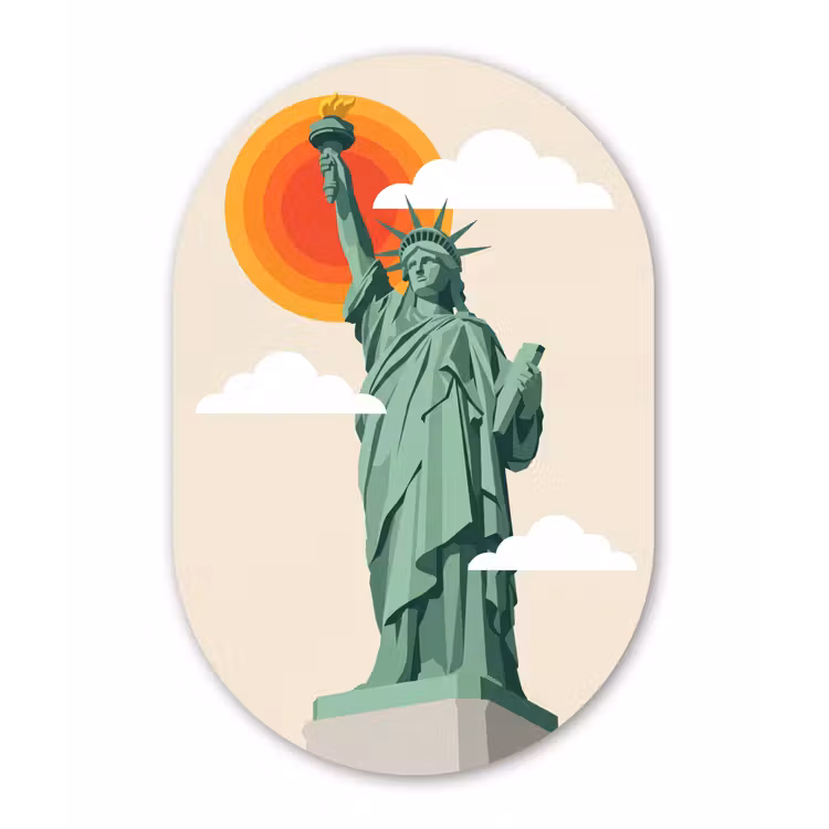 Vrijheidsbeeld - New York - Zon - Modern Wandcirkel Ovaal Forex klein -3d
