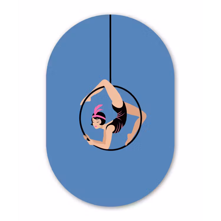 Vrouw - Aerial hoop - Art deco - Illustratie - Blauw Wandcirkel Ovaal Forex klein -3d