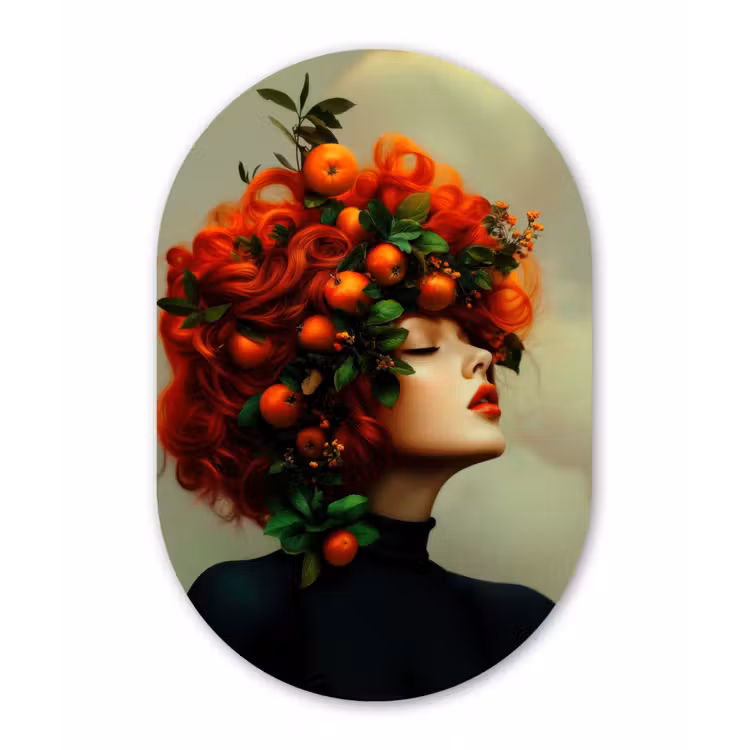 Vrouw - Appels - Rood - Bladeren Wandcirkel Ovaal Forex klein -3d