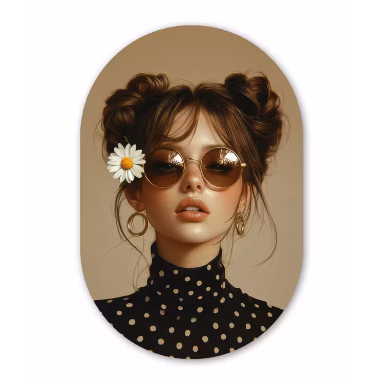 Vrouw - Beige - Bloem - Modern - Portret Wandcirkel Ovaal Forex klein -3d