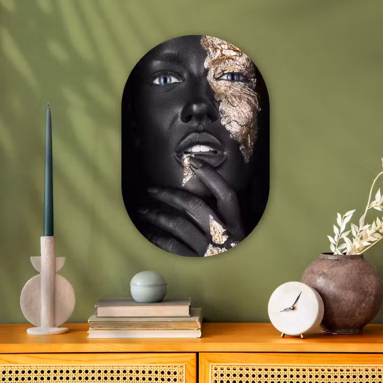 Vrouw - Bladgoud - Zwart - Huid - Luxe Wandcirkel Ovaal Forex klein -sfeer2