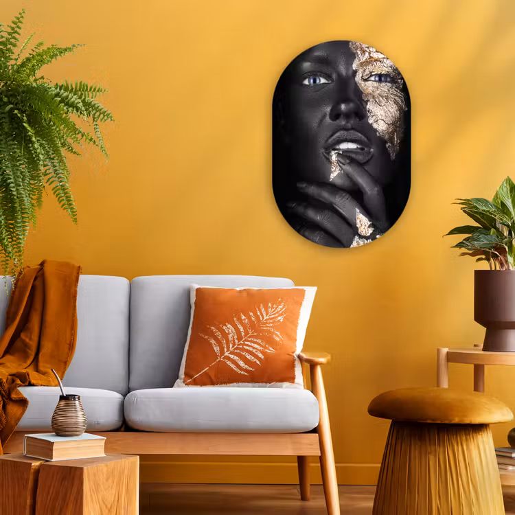 Vrouw - Bladgoud - Zwart - Huid - Luxe Wandcirkel Ovaal Forex klein -sfeer4