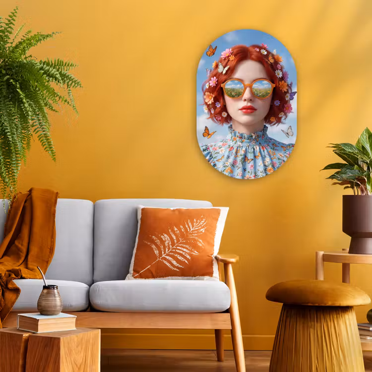 Vrouw - Bloemen - Zomer - Portret - Kleurrijk Wandcirkel Ovaal Forex klein -sfeer4