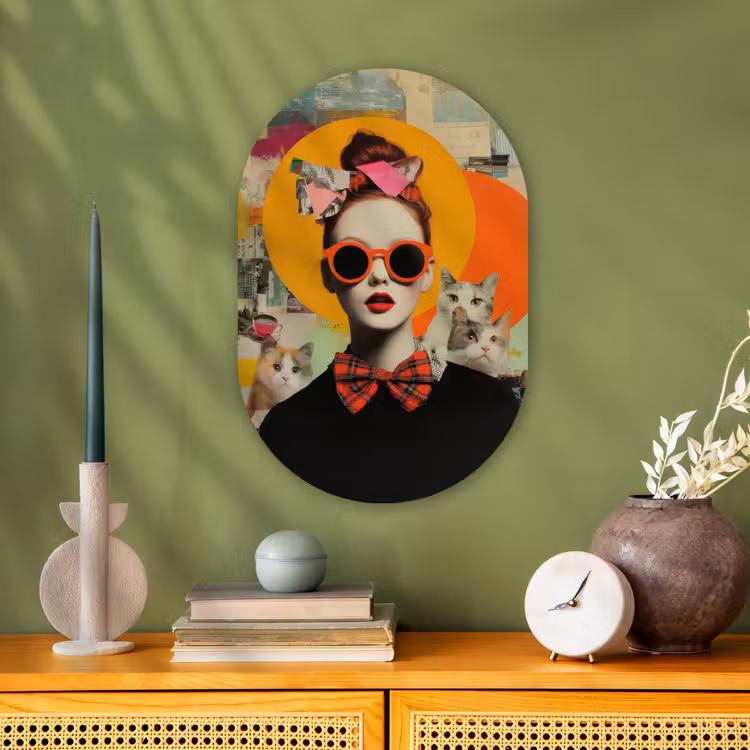 Vrouw - Bril - Strik - Retro Wandcirkel Ovaal Forex klein -sfeer2