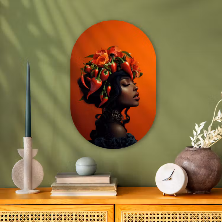 Vrouw - Chilipepers - Pepers - Bloemen Wandcirkel Ovaal Forex klein -sfeer2