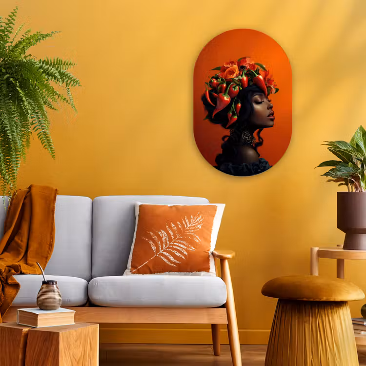 Vrouw - Chilipepers - Pepers - Bloemen Wandcirkel Ovaal Forex klein -sfeer4