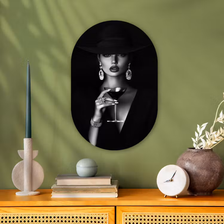 Vrouw - Cocktail - Chic Wandcirkel Ovaal Forex klein -sfeer2