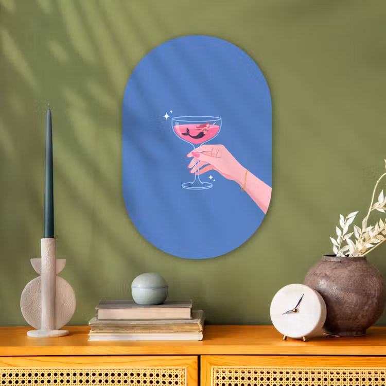 Vrouw - Glas - Abstract - Roze - Blauw Wandcirkel Ovaal Forex klein -sfeer2