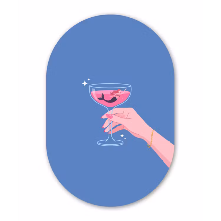 Vrouw - Glas - Abstract - Roze - Blauw Wandcirkel Ovaal Forex klein -3d