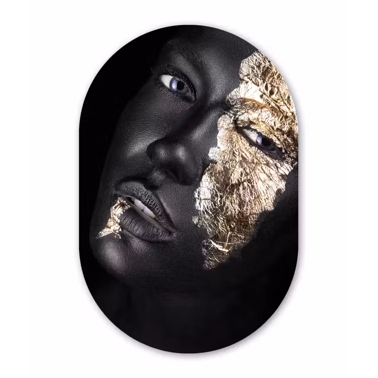 Vrouw - Goud - Zwart - Verf - Luxe Wandcirkel Ovaal Forex klein -3d